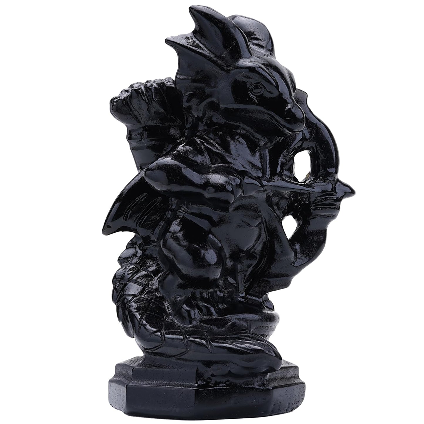 Bmuafry Natural Dragon Crystal Sculptures and Statues Hand Carved Reiki Healing Stone Statue Healing Home Office Art Room Decoration Collectible Ornaments (Obsidian, Archery Dragon)