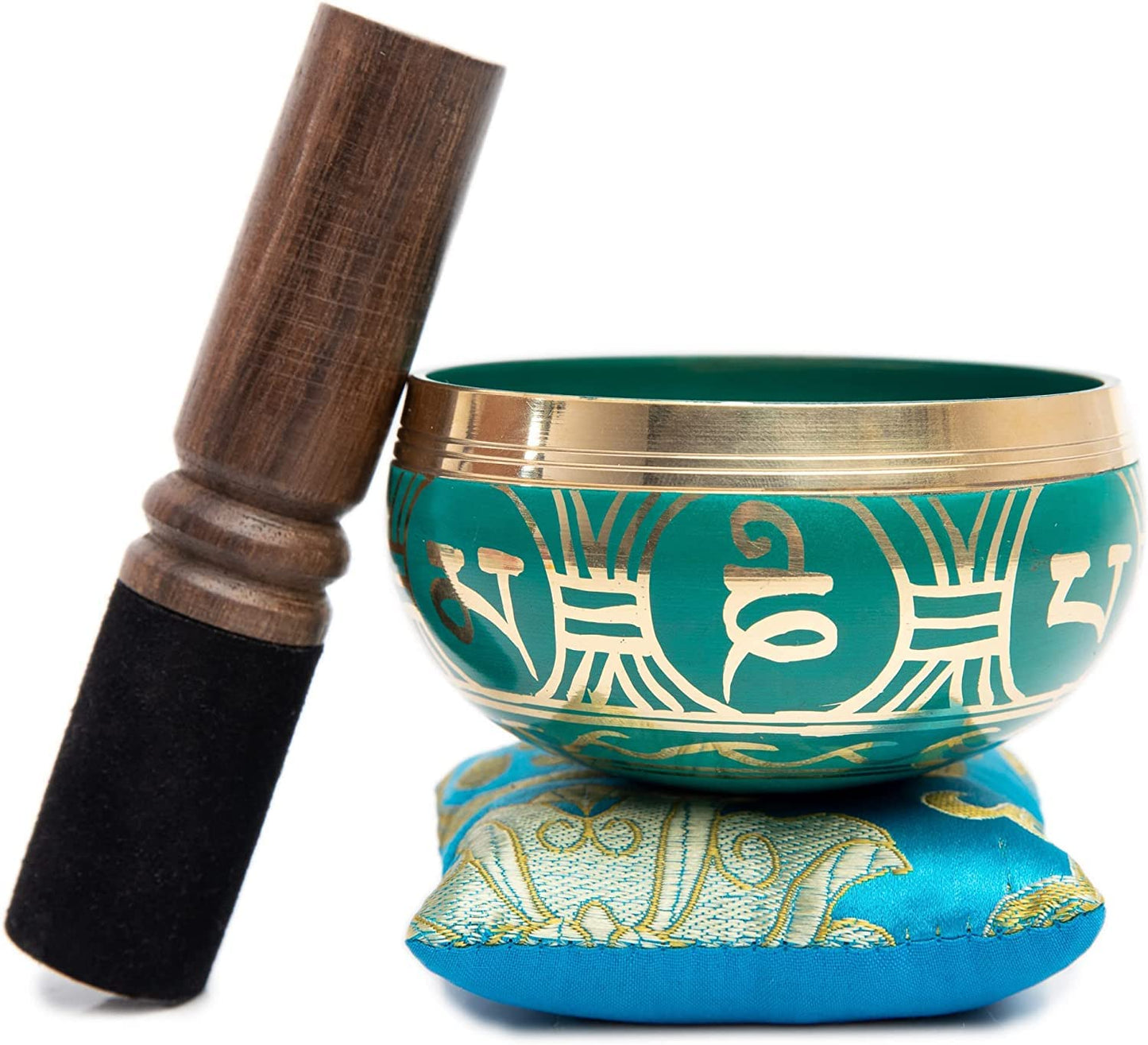 Tibetan Singing Bowl Set - Authentic Handcrafted Mindfulness Meditation Holistic Sound 7 Chakra Healing by Himalayan Bazaar (Turquoise)
