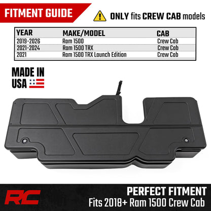 Rough Country Under Seat Storage for Ram 1500 Crew Cab (2019-2026) - Custom Rear Under Seat Organizer Tray with Lockable Lid