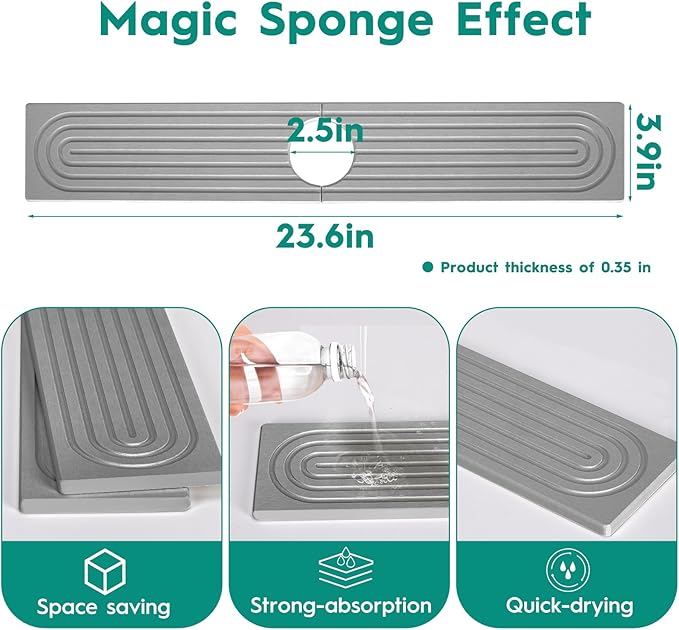 24 Inch Stone Faucet Mat for Kitchen Sink, Kitchen Sink Splash Guard-Water
