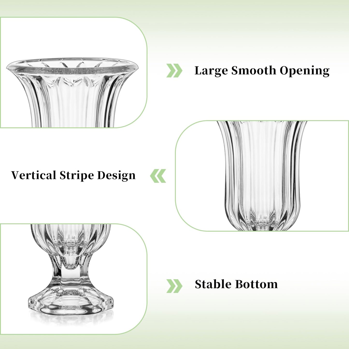 Glasseam Crystal Vases for Flowers, 7.5in Tall Vase Set of 6, Clear Glass Compote Vases and Ribbed Pedestal Bowls for Living Room Decorations Dining Table Home Decor