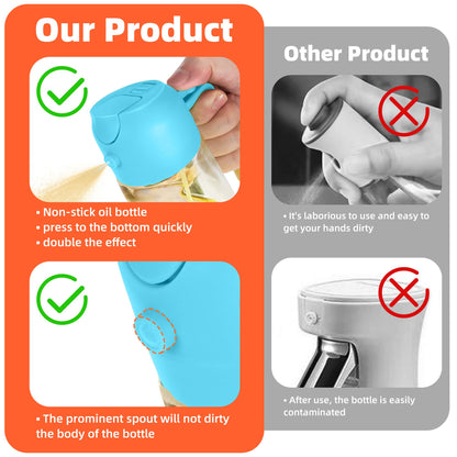 TrendPlain 16oz/470ml Glass Olive Oil Sprayer for Cooking – 2 in 1 Olive Oil Dispenser Bottle for Kitchen Gadgets and Air Fryer Accessories, Salad, BBQ - Black