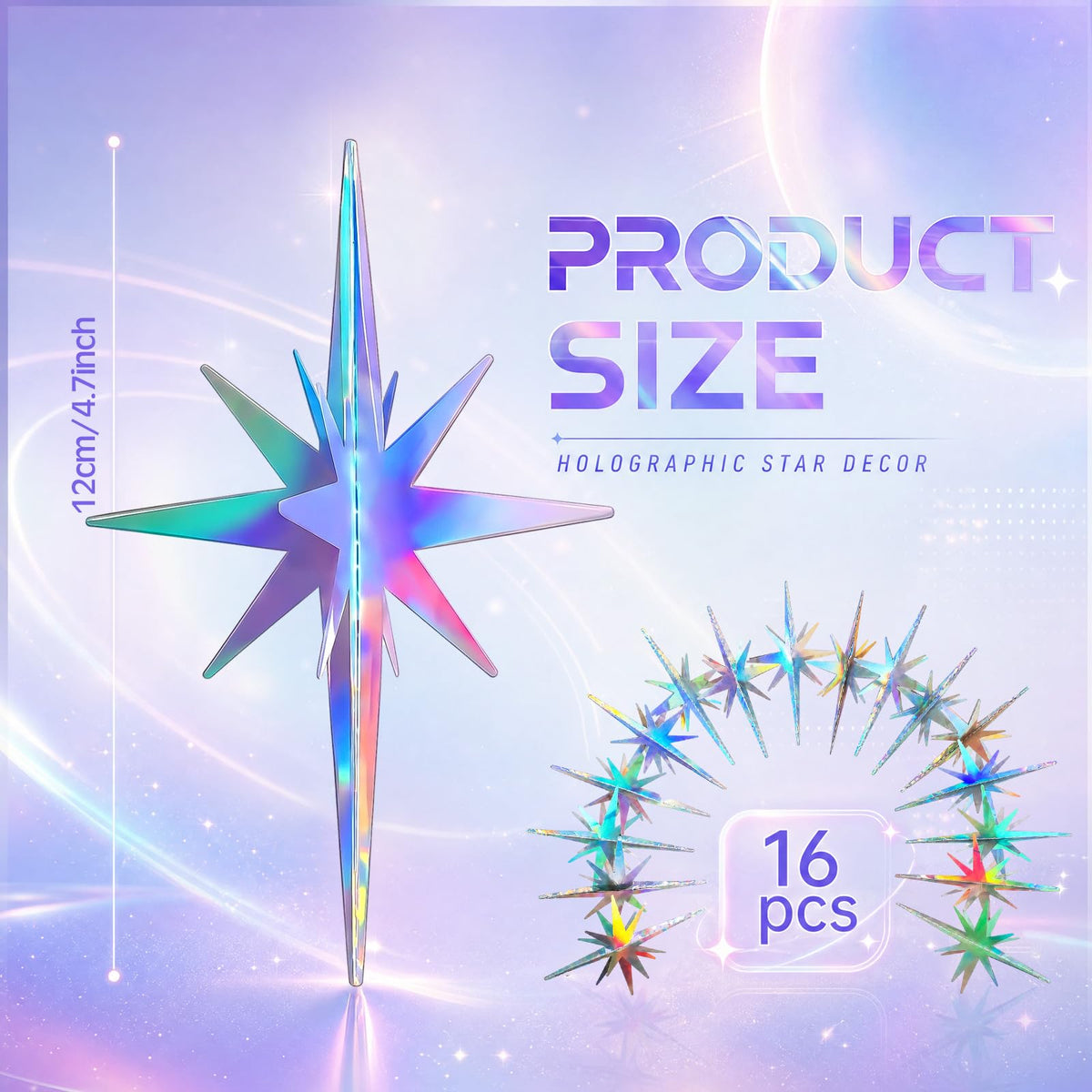 Novabright 16 Pcs Iridescent Hanging Star Party Decorations 3D Glittering Iridescent Explosion Star Ornaments 4.7" for Y2k Unicorn Disco Birthday Party Wall Ceiling Decor