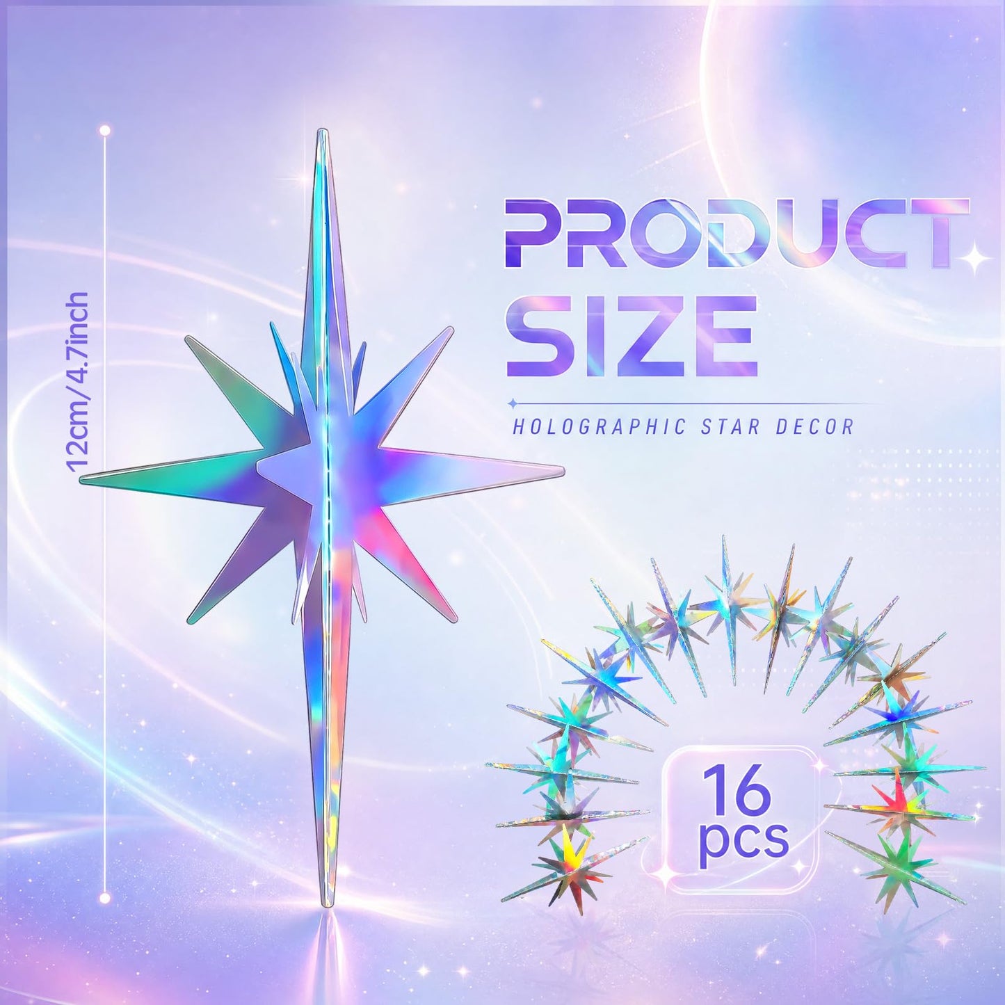 Novabright 16 Pcs Iridescent Hanging Star Party Decorations 3D Glittering Iridescent Explosion Star Ornaments 4.7" for Y2k Unicorn Disco Birthday Party Wall Ceiling Decor