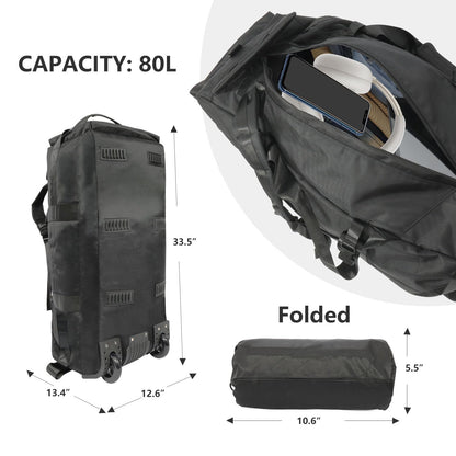 XINGOHQ 80L Rolling Duffle Bag with Wheels - Heavy-Duty 33.5" Foldable Duffel, Water-Resistant Wheeled Luggage with Shoulder Straps for Camping, Gym, Airplane (Black)