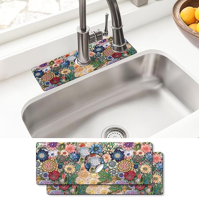 Sinkmat Absorbing Mat, 2 Pack Drying Mat Around Sink Splash Guard Behind Faucet