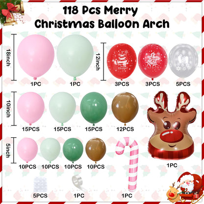 Christmas Balloon Arch Kit Gingerbread Balloon Garland Pastel Green Pink Red Snowflake Balloons Reindeer Peppermint Candy Cane Foil Balloons for Gingerbread Nutcracker Baby Shower Birthday Party Decor