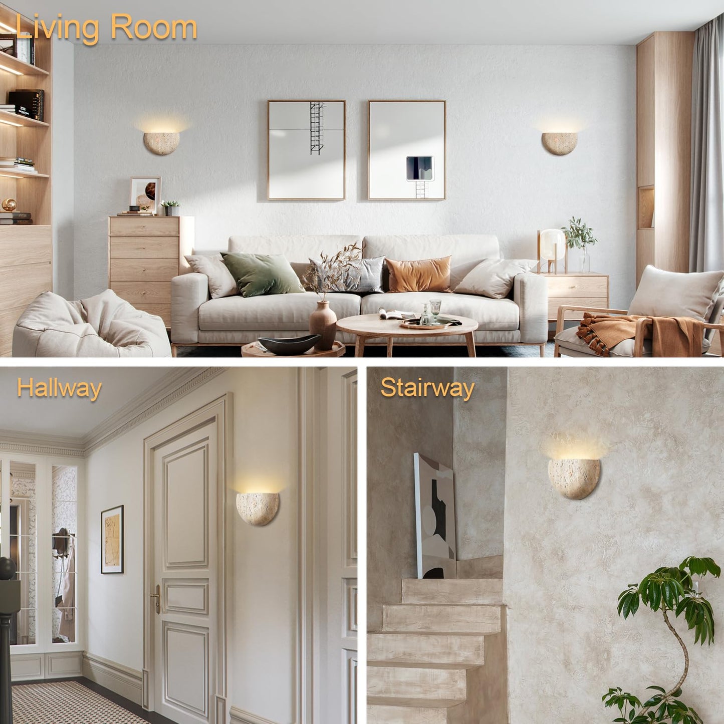 XYHAZCSM Modern Marble Yellow Travertine Wall Sconce LED G4 3000K Wall Lamp Semi Circle Natural Stone Shade Wall Light Japanese Style Wabi-Sabi Art Lighting Fixture For Farmhouse, Foyer, Entryway, Sta