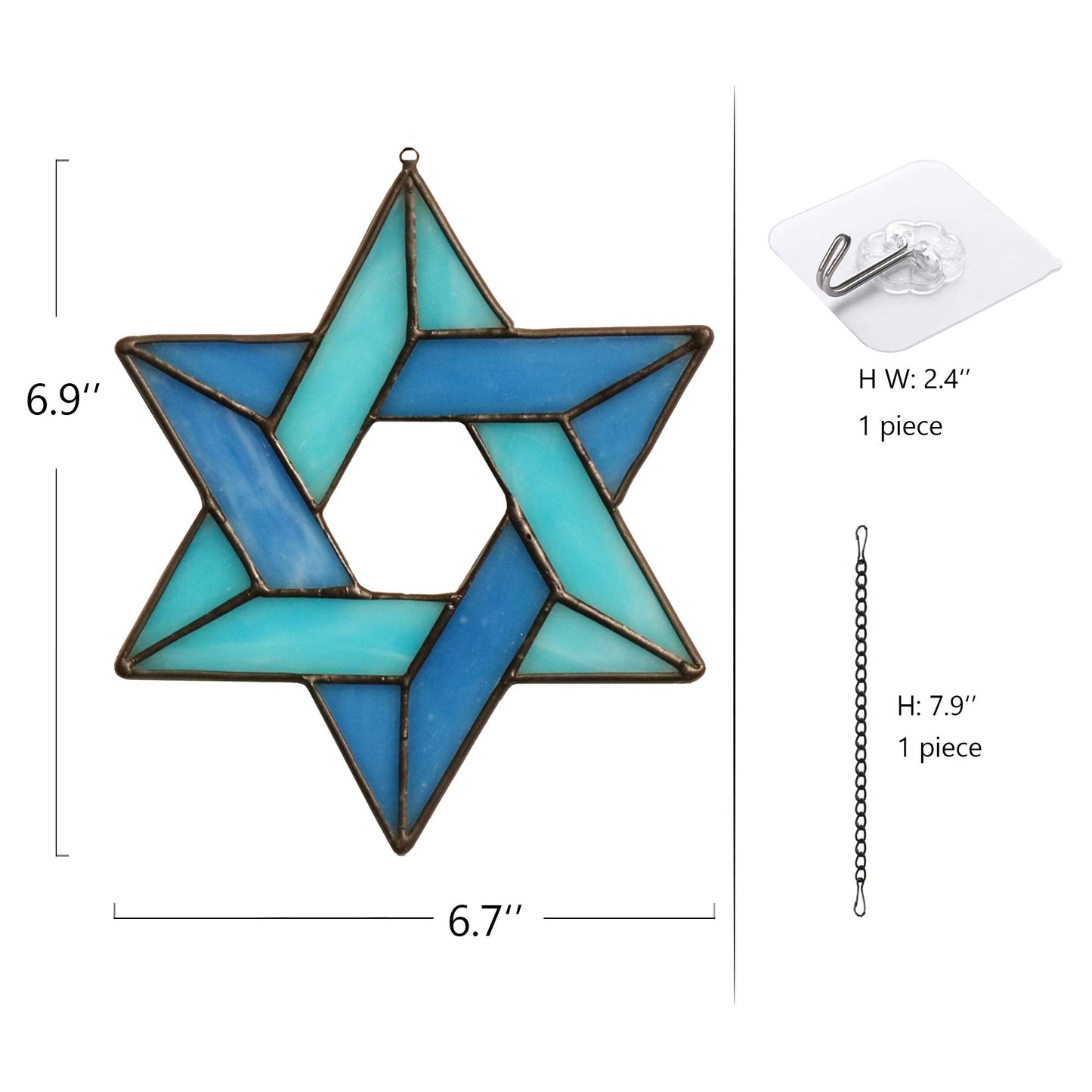HAOSUM Jewish Star Stained Glass Window Hanging,Star of David Suncatcher for Home Office,Family Guardian Birthday Gifts for Women, Housewarming Gifts