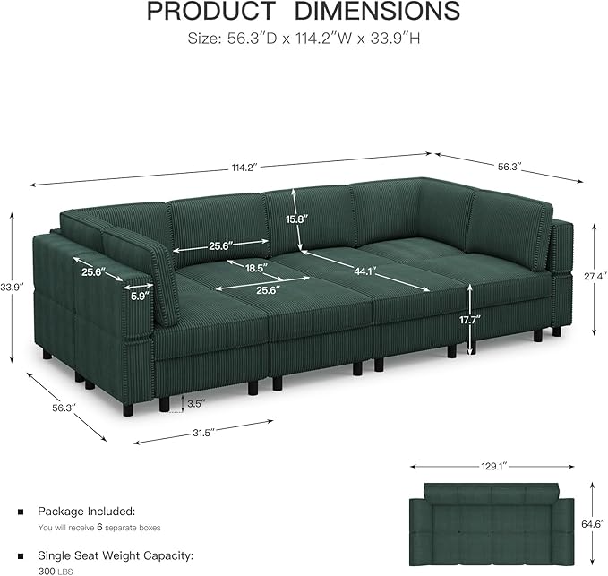 Belffin 114.2" 8 Seats Modular Sectional Sofa
