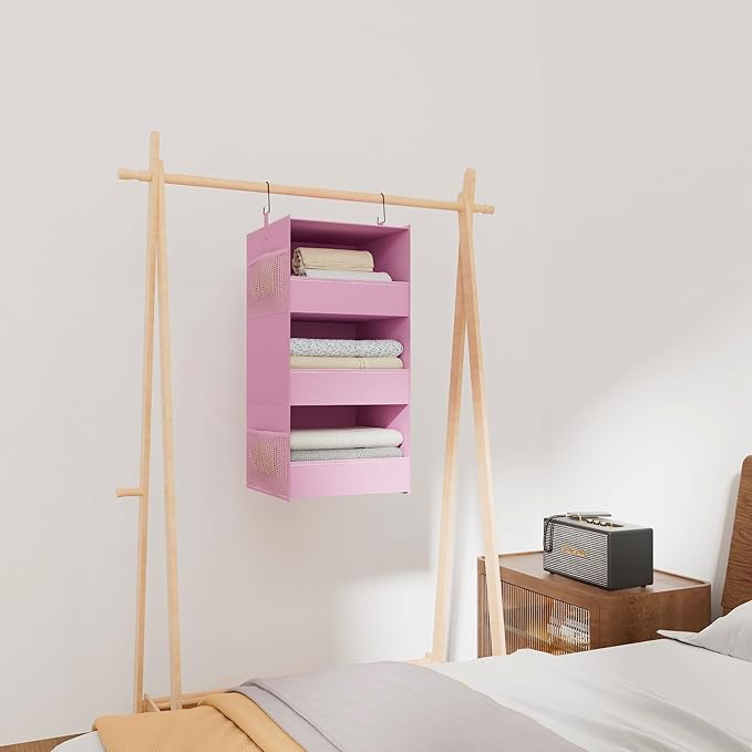 3-Shelf Hanging Closet Organizer and Storage, Foldable Hanging Closet Shelves