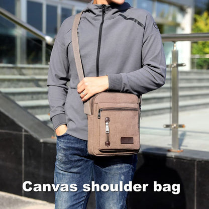 A-QMZL Mens Shoulder Bag Canvas Messenger Bags Travel Crossbody Bag Large Capacity Casual Handbag with Multiple Pockets for Working Shopping Hiking Daily Use (Brown)