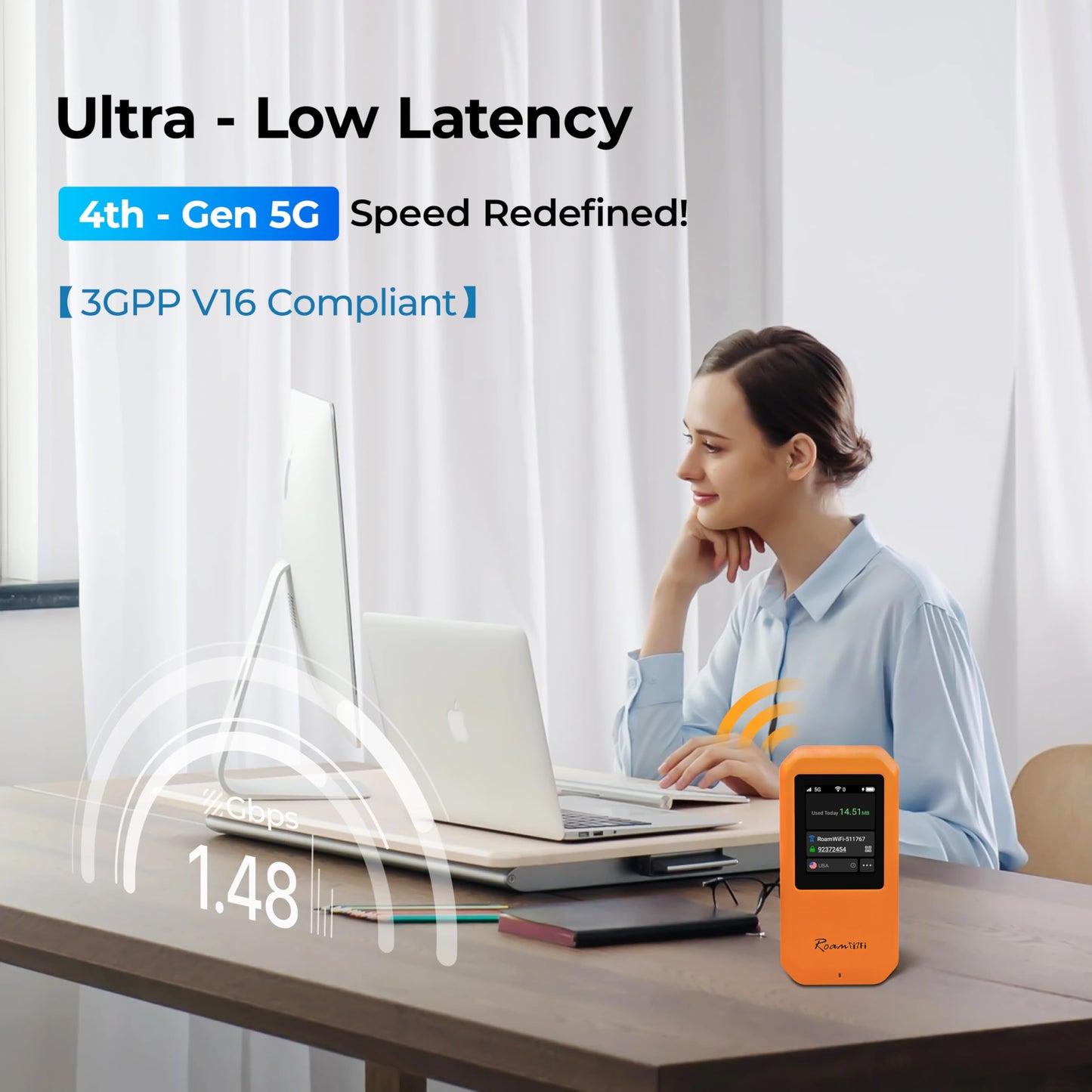 RoamWiFi 5G Mobile Hotspot WiFi6-4nm Chip | 10GB US/CA/MX + 1GB Global Internet Data (170+ Countries) | High-Speed for 16 Devices | 5000mAh Battery, 20H Standby, USB3.1, No SIM Needed Travel Wi-Fi