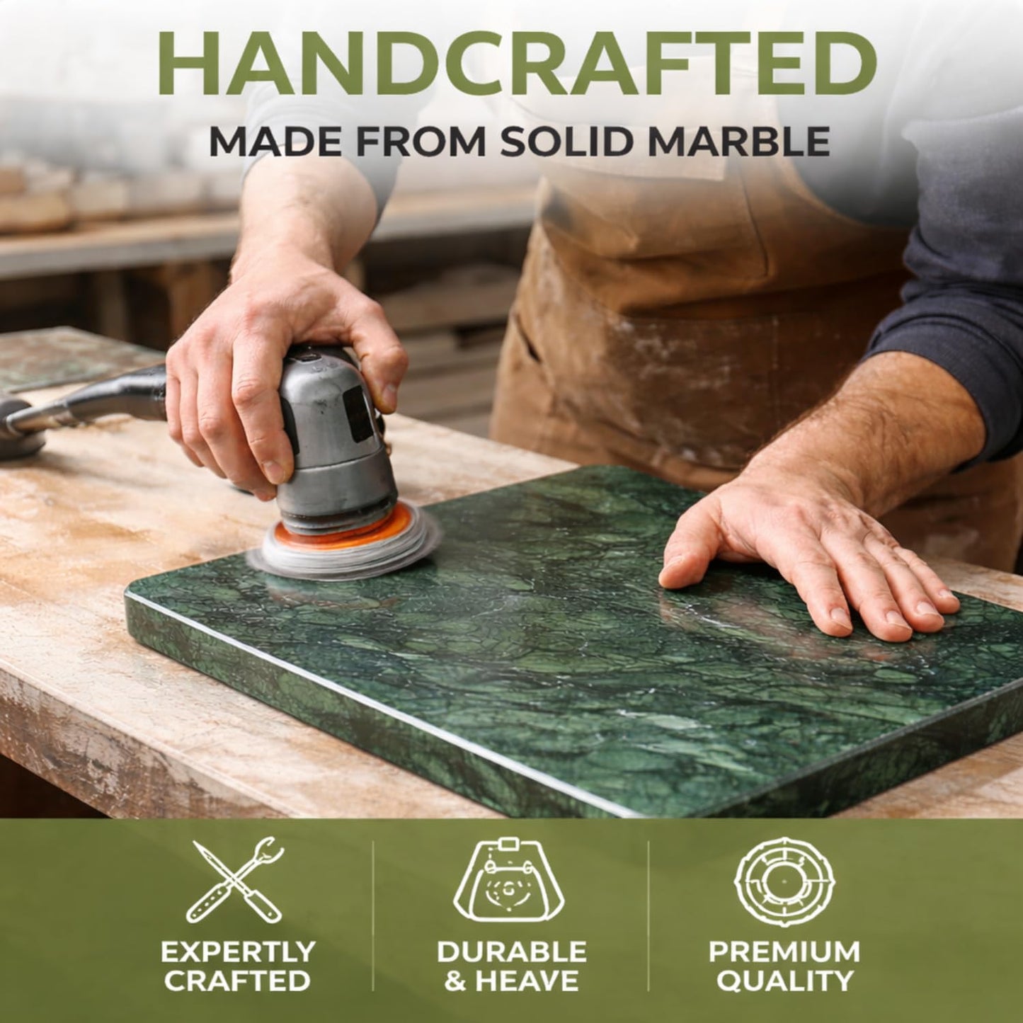 KC KULLICRAFT Home Basics Multi-Purpose Pastry Marble Tray Cutting Board Slab With Non-Slip Feet For Stability & Scratch Protection For Countertop. Easy To Clean,Trivet, Green (8Inches x 12Inches)