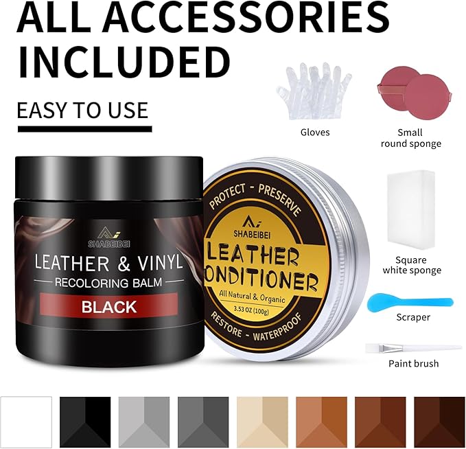 Leather Recoloring Balm with 100ml Mink Oil, Car Seats, Dye & Restorer