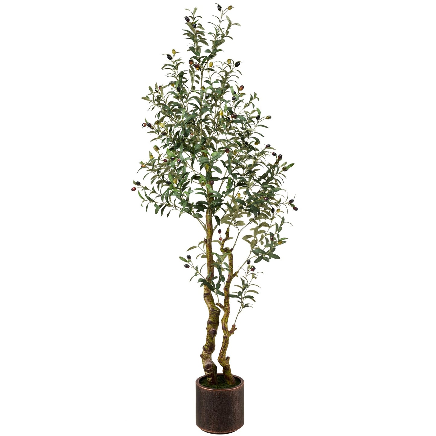 6FT Realistic Artificial Olive Tree with Fruits & Leaves-Premium Faux Tree for Modern Home, Living Room, Office Decor, Luxury Indoor Plants for Leather Sofa & Wood Furniture