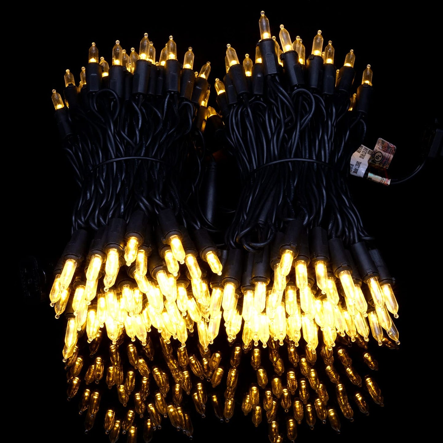 YULETIME 200 Warm White Christmas Lights, 2-Set 33 ft 100 LED Black Wire