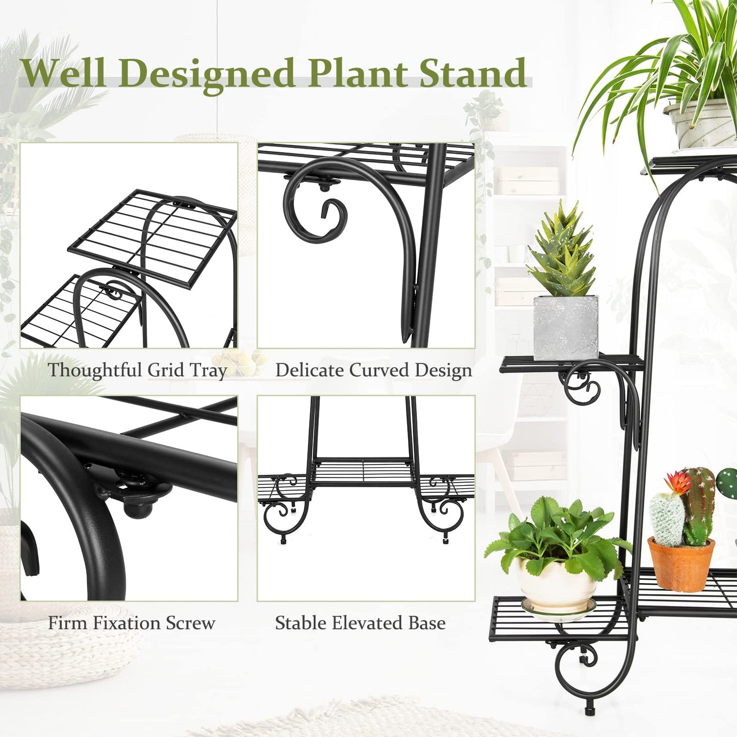 Giantex 6 Tiers Metal Plant Stand Flower Pots Holder, Plant Display Rack for Patio Garden Balcony Home, Indoor Outdoor Storage Shelf Decorative Planter Vertical Flowerpot Holder