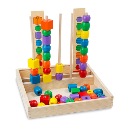 Melissa & Doug Bead Sequencing Set with 46 Wooden Beads and 5 Double-Sided Pattern Boards