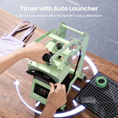 Hat Press Heat Machine for Caps with 2 Platens, Precise Temp&Timer Control, Hat Heat Press with Timer Auto Starter, Sublimation Hat Press for Trucker Hat & Iron on Vinyl, Heat Transfer (Light Green)