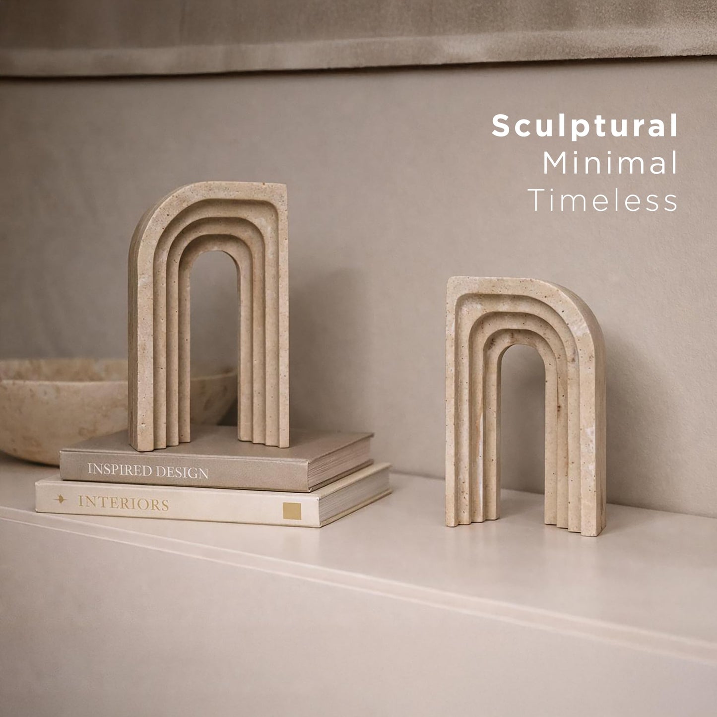 Decorative Bookends for Shelves – Heavy Duty Book Ends for Heavy Books, Stone-Inspired Composite Bookends, Non-Slip Base, Modern Home Office Decor, Gift Box Included, Set of 2