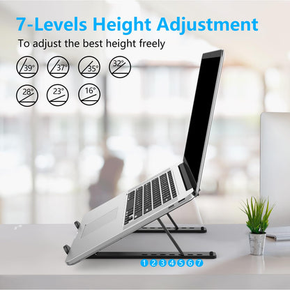 Gogoonike Adjustable Laptop Stand, Portable Laptop Riser for Desk, ABS+Silicone Foldable Ventilated Cooling Notebook Holder Stand for 10-15.6” Laptops,Tablets