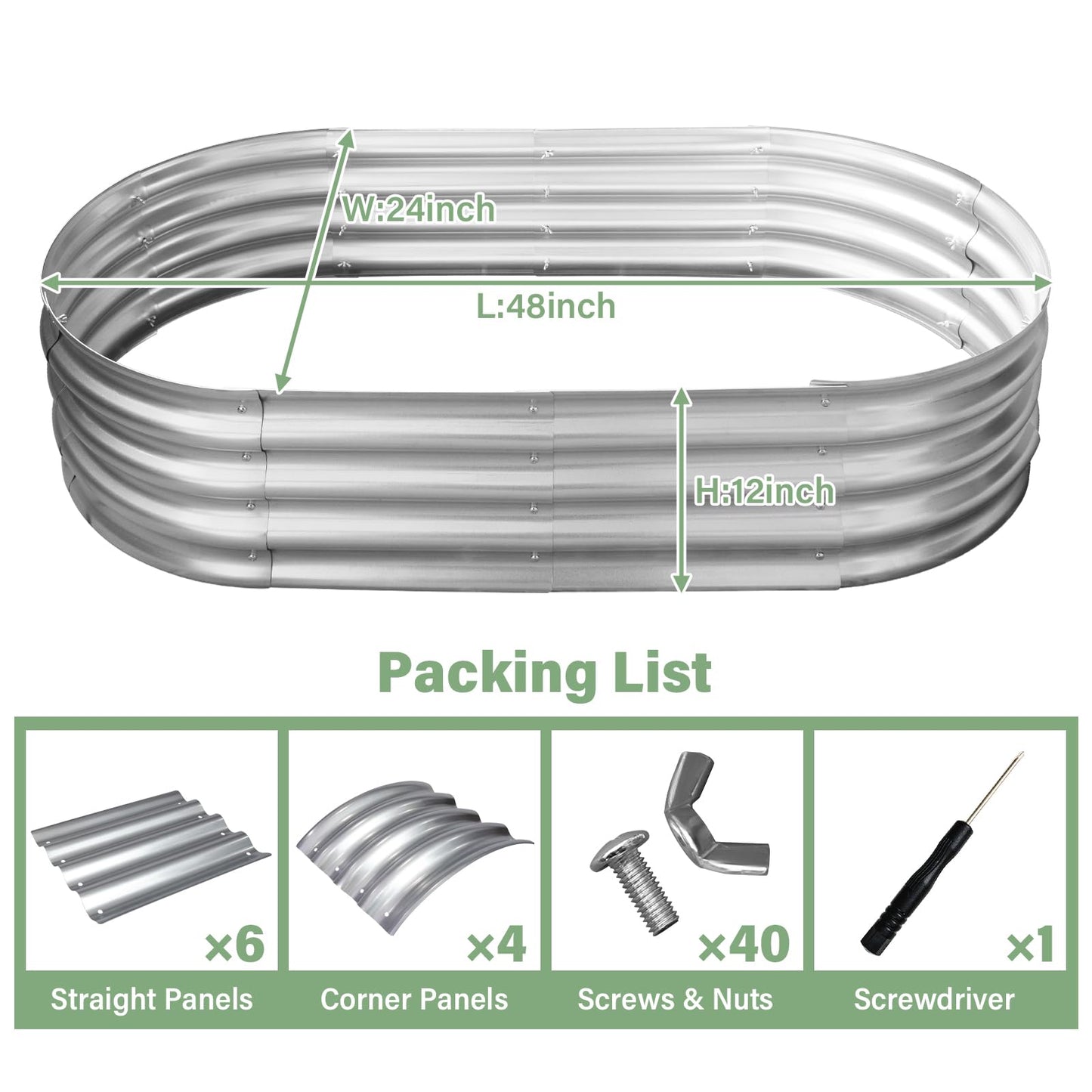 TATAANTY Raised Garden Bed for Outdoor: 4x2x1ft Durable Metal Vegetable Plant Container Kit - Oval Planter Box for Gardening Flower Trough Galvanized - 1 Pack