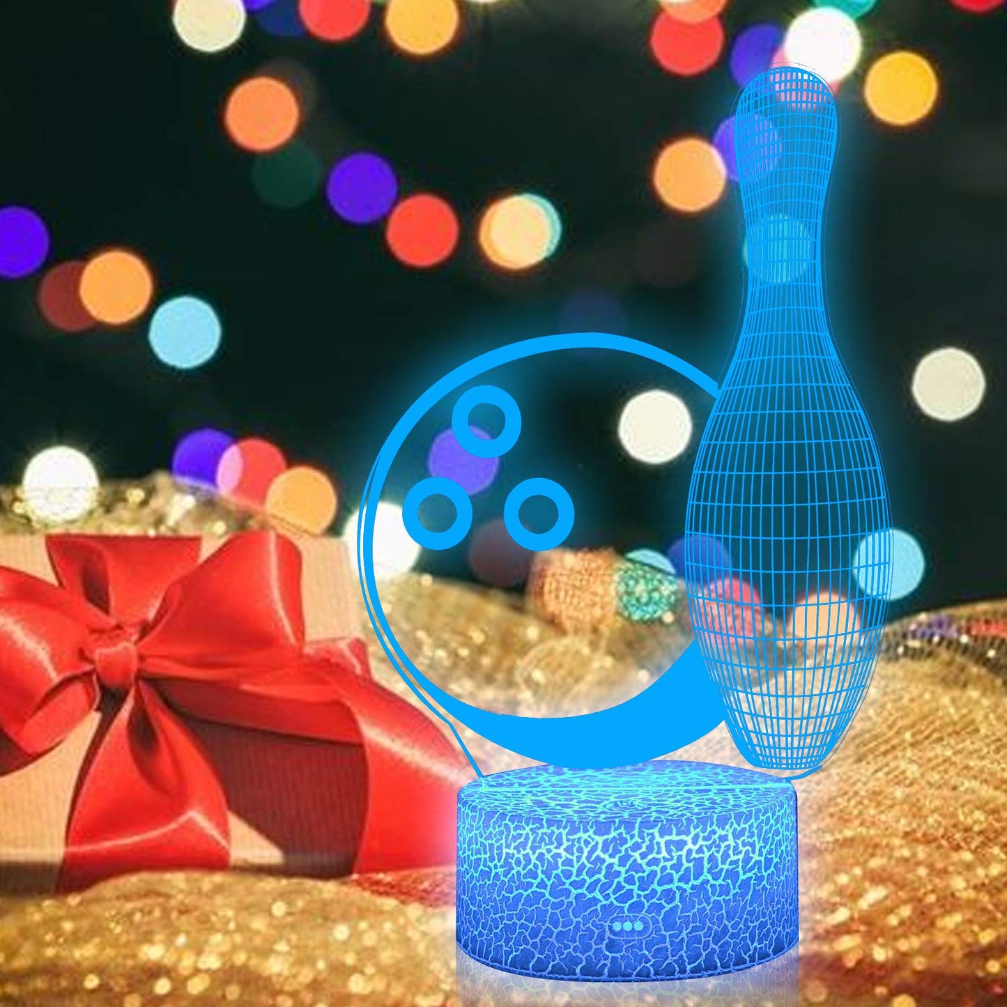 AZALCO 3D Illusion Bowling Night Light Teenager Christmas Gifts Xmas Gift Lamp 16 Color Change Touch White Crack Base Birthday Present with Remote Control Boys Girls