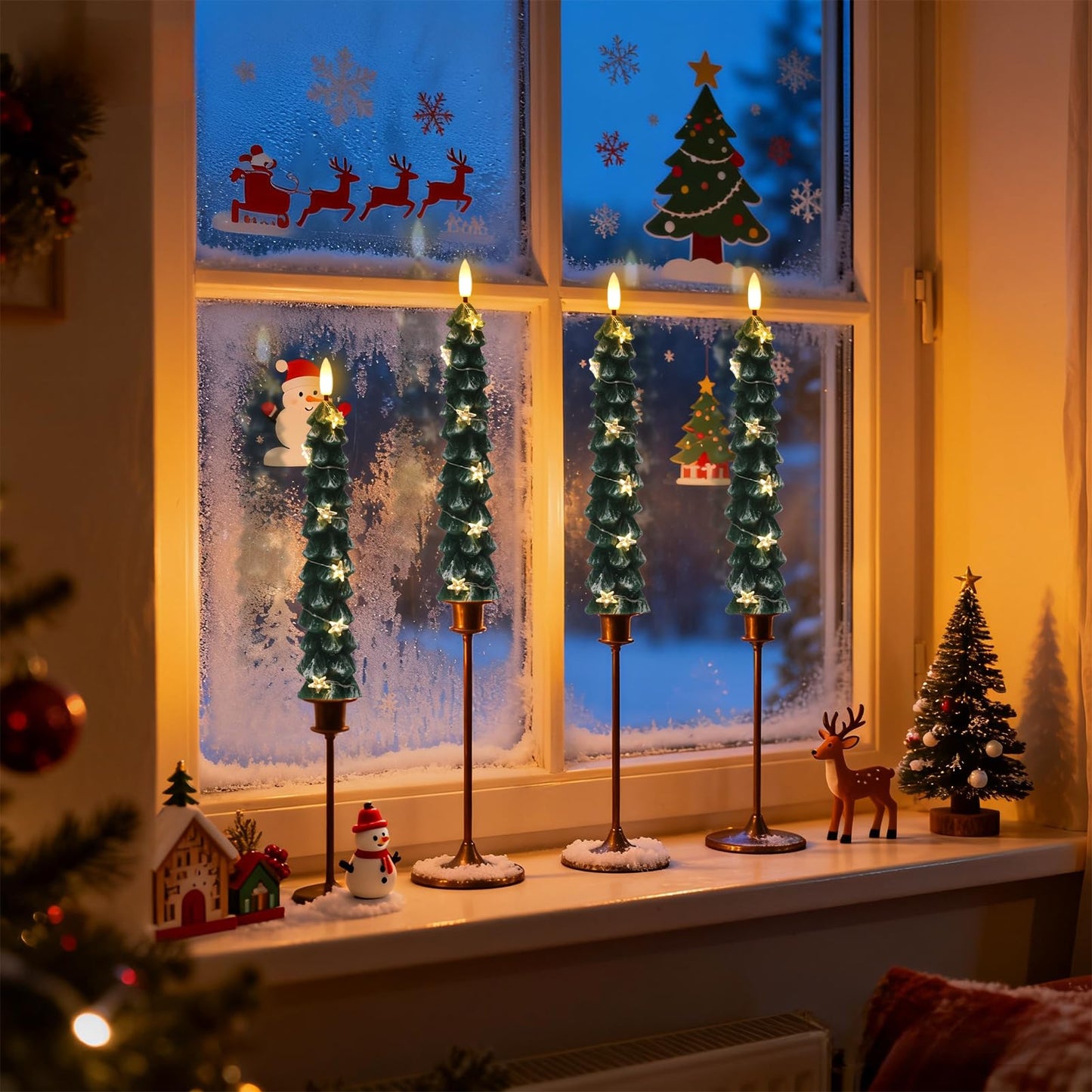 Wondise Christmas Tree Flameless Taper Candles with String Lights, Battery Operated with Remote and Timer, Real Wax LED Taper Candles with 3D Wick for Christmas Decoration