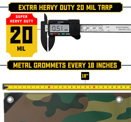 Core Tarps Extreme Heavy Duty 20 Mil Tarp Cover, Waterproof, UV Resistant, Rip and Tear Proof, Poly Tarpaulin with Reinforced Edges for Roof, Camping, Patio, Pool, Boat (Camouflage/Green 24′ X 30′)