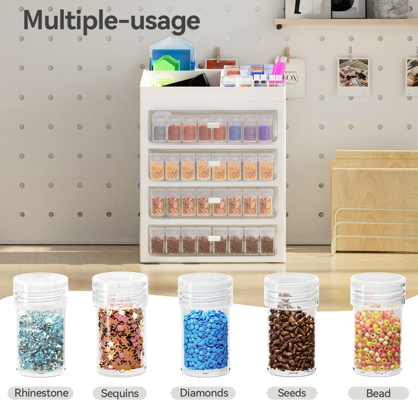 ARTDOT Storage Containers for Diamond Painting Accessories, 4 Drawers with 192 Slots Bead Storage Bottles and Diamond Art Tool Rack