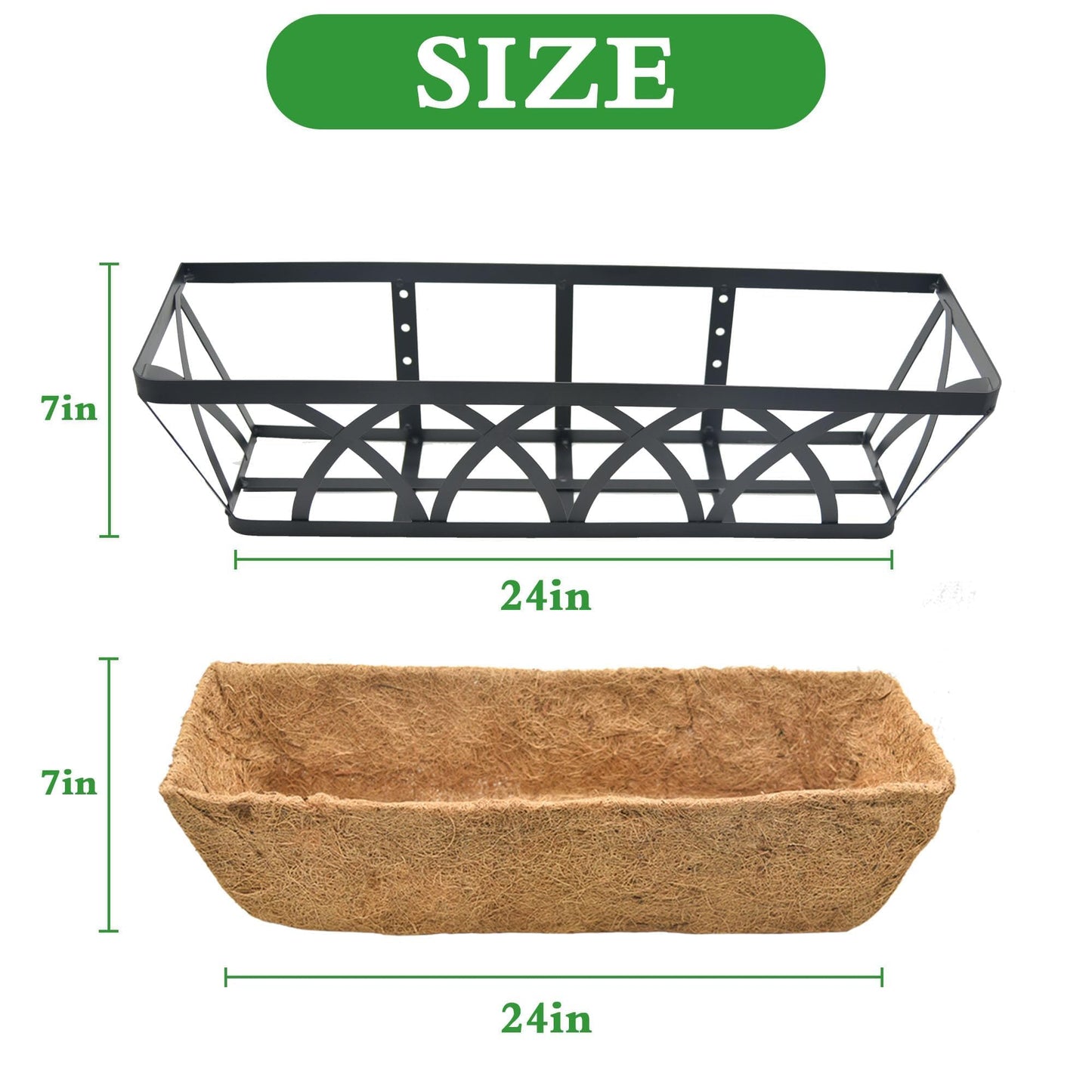 XXFBJNMD 2 Pack 24 Inch Window Box Deck Railing Planter with Coco Liner Fence Balcony Patio Long Window Flower Box Deck Railings Hanging Horse Trough Balcony Garden Rail for Outdoor Garden Fence Lawn
