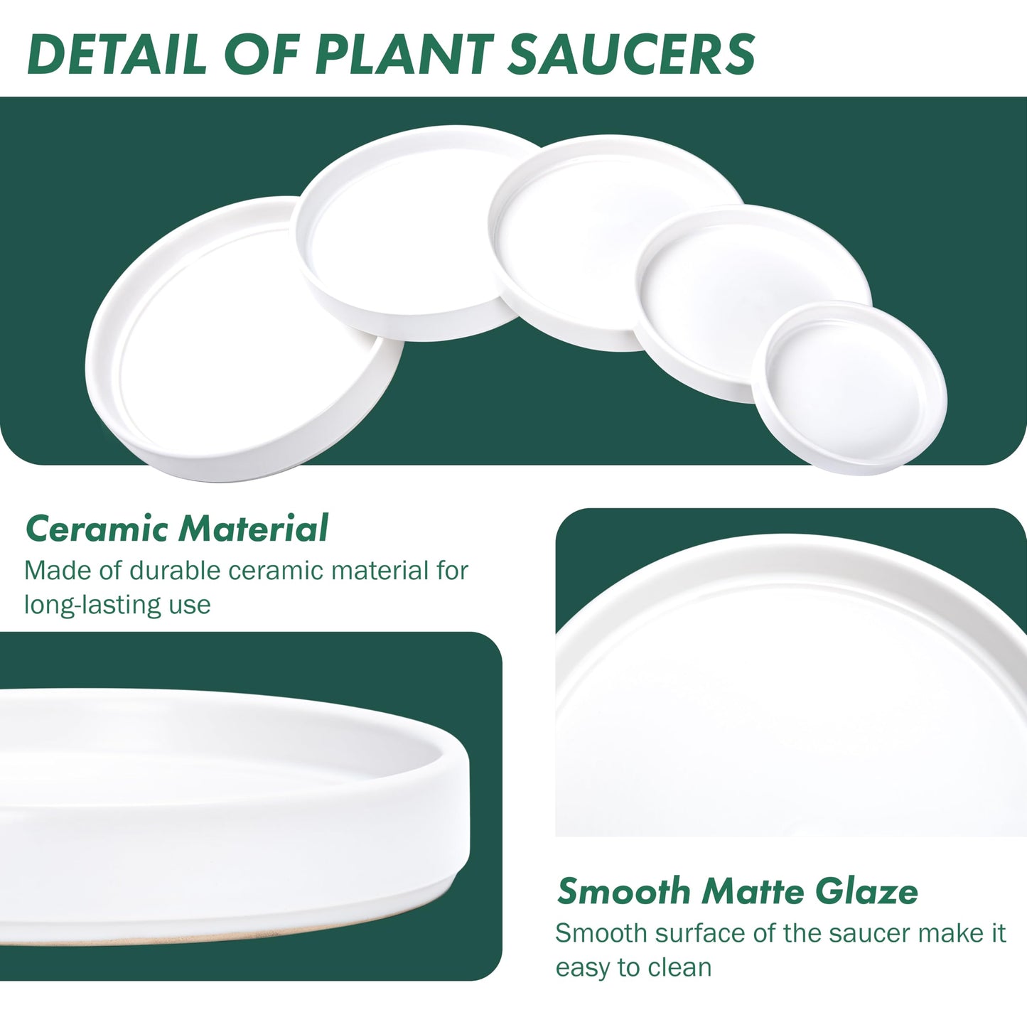 D'vine Dev Modern Round 8.7 Inch Ceramic Plant Pot Saucer, Planter Pot Drainage Tray for Indoor Plants, Matte White, 97-T-A-4