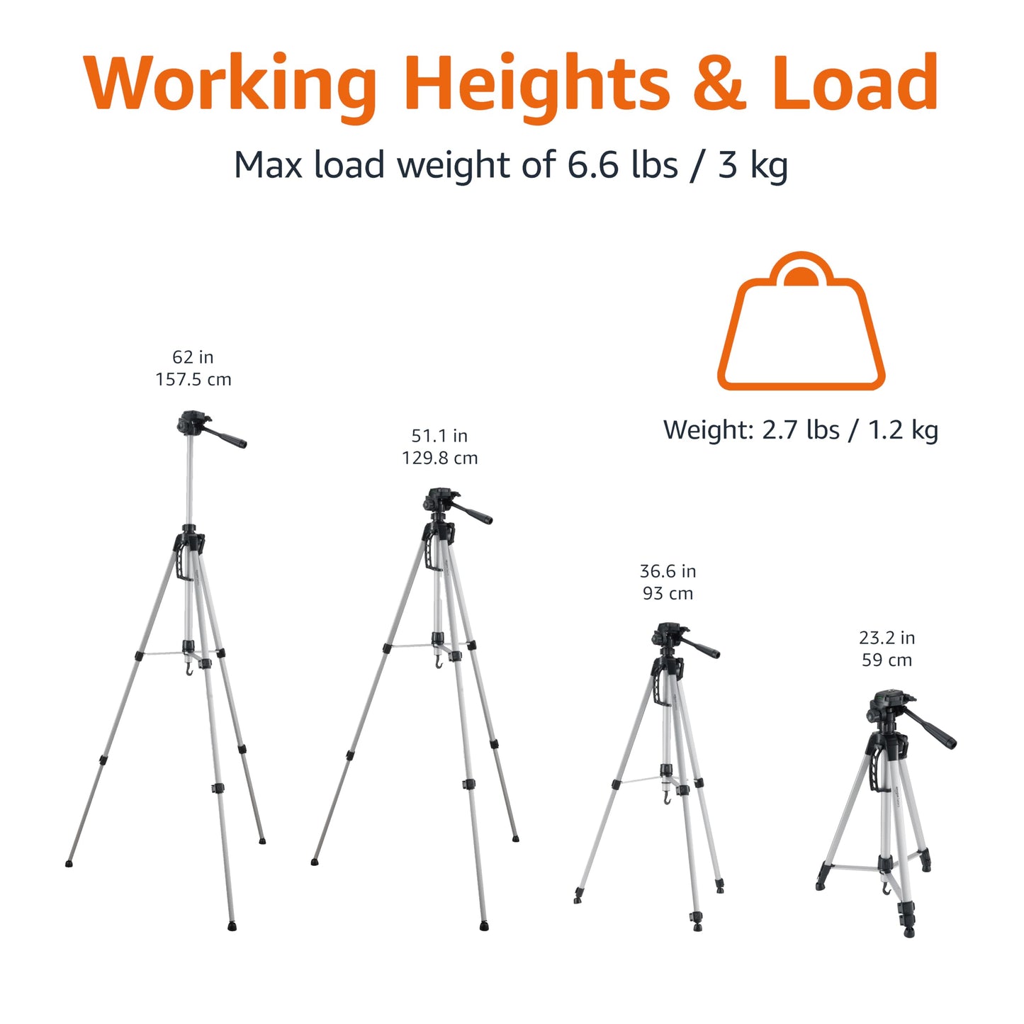 Amazon Basics 152 cm (60-Inch) Lightweight Camera, DSLR and Binocular Tripod with Bag, Black