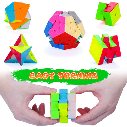 SISYS Speed Cube Set, 6 Pack Magic Cubes 2x2x2 3x3x3 4x4x4 Pyraminx Megaminx Skewb Smoothly Stickerless Magic Cubes Puzzle Cube Toy for Kids & Adults