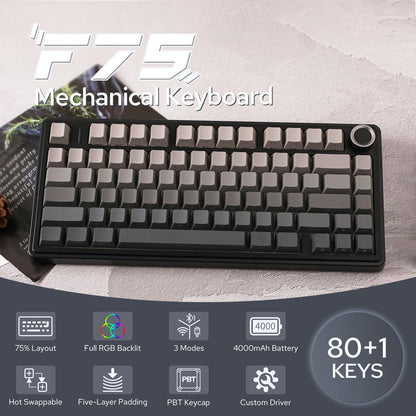 EPOMAKER x Aula F75 Gasket Mechanical Keyboard, 75% Wireless Hot Swappable Gaming Keyboard with Five-Layer Padding&Knob, Bluetooth/2.4GHz/USB-C, RGB (Light Blue, LEOBOG Reaper Switch)
