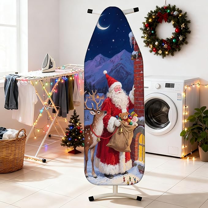 Nuxovilar Ironing Board Cover Santa and Deer Pattern Polyester 15x54 Inches