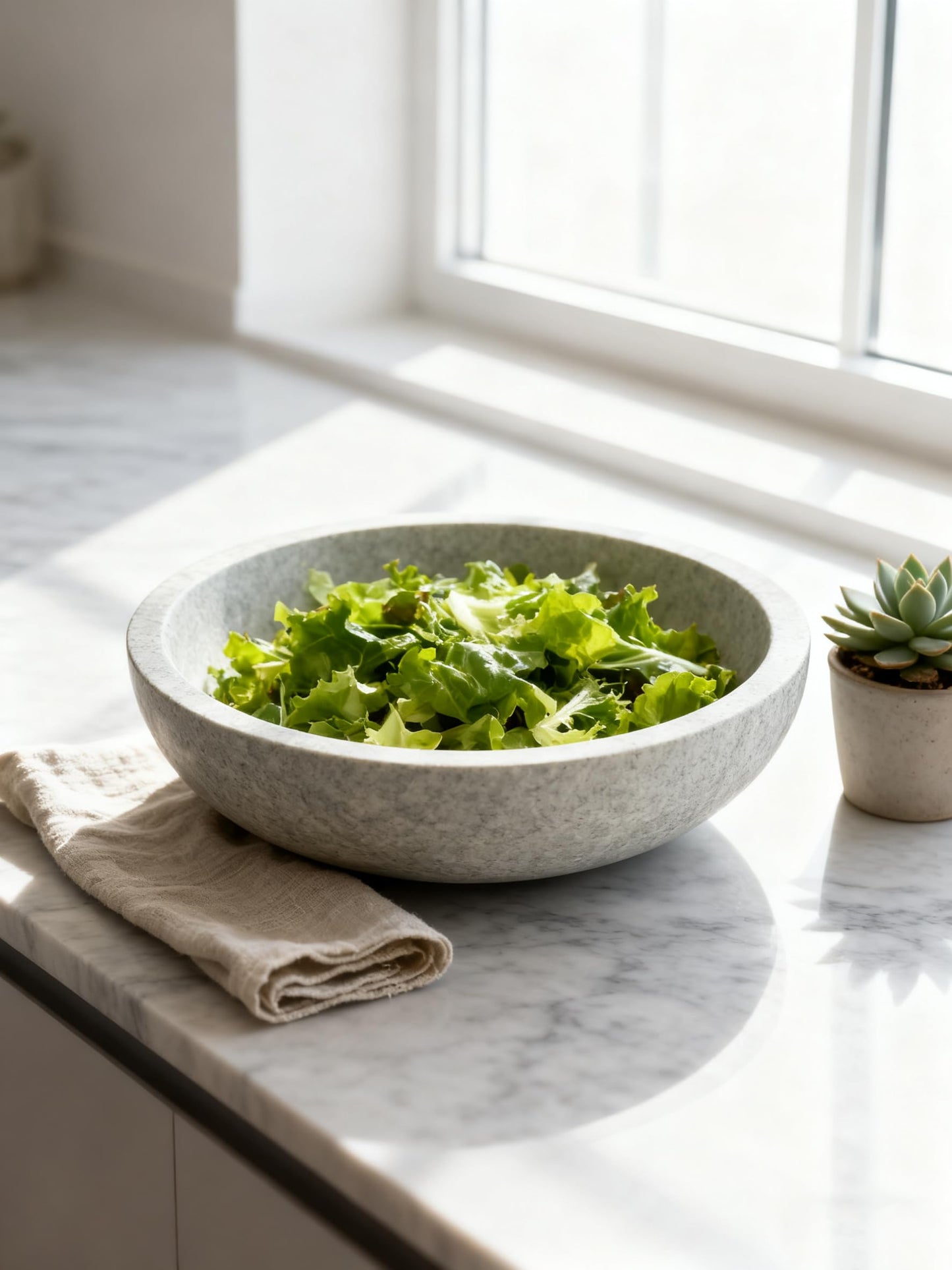 YeasHome White Travertine Bowl, 7.8" Natural Stone Centerpiece for Minimalist Home Decor, Handmade Spa Style Fruit Bowl, Zen Meditation Bowl, Pure Tabletop Sculpture