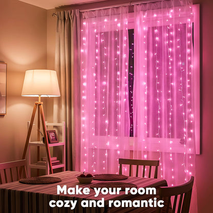 suddus Curtain Lights for Bedroom, 300 Led 9.8ft x 9.8ft Hanging String Lights Outdoor, Fairy Curtain Lights for Backdrop, Window, Wall, Wedding, Party,Birthday Decoration,Pink