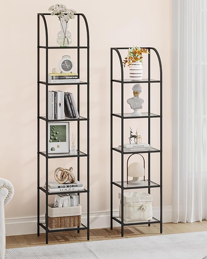 Hzuaneri Bookcase Bookshelf, Tempered Glass Arched Bookshelf