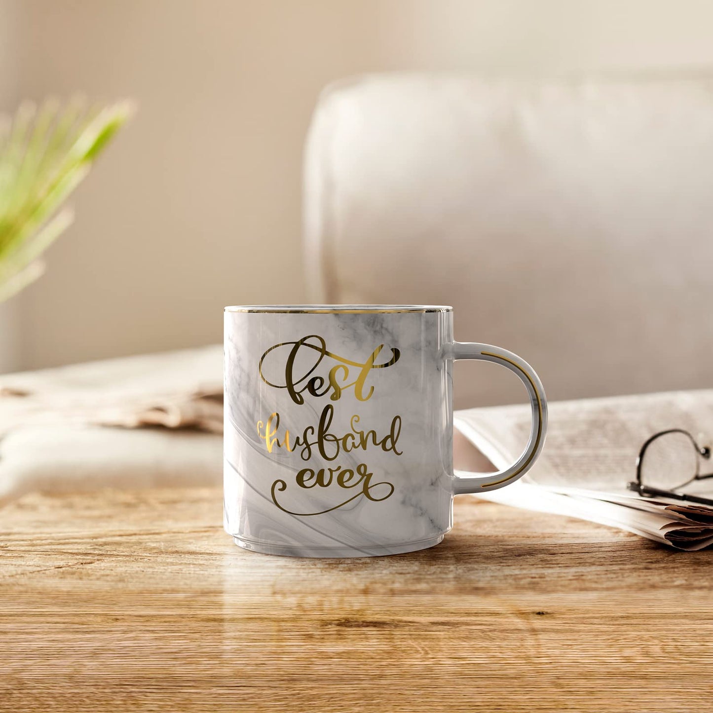 Gifts for Husband from Wife - Gray Marble Ceramic Coffee Mug Cup 11.5oz w/ KeyChain - Best Husband Ever - Birthday Gift Novelty Present for Anniversary, Valentines Day, Christmas Xmas, Thanksgiving