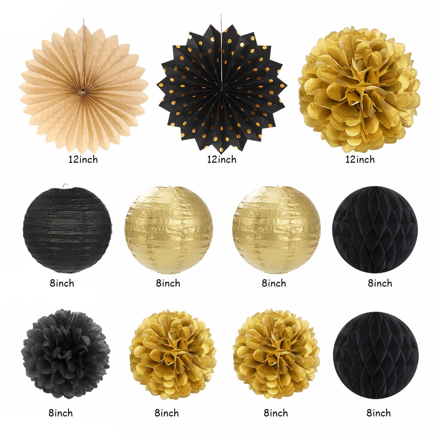 Black Gold Women-Men Birthday Party-decorations - 21pcs Happy Banner,Paper Streamers Lanterns Honeycomb,Tissue Pom Poms Fan,Classroom Birthday Supplies Decor Huglony