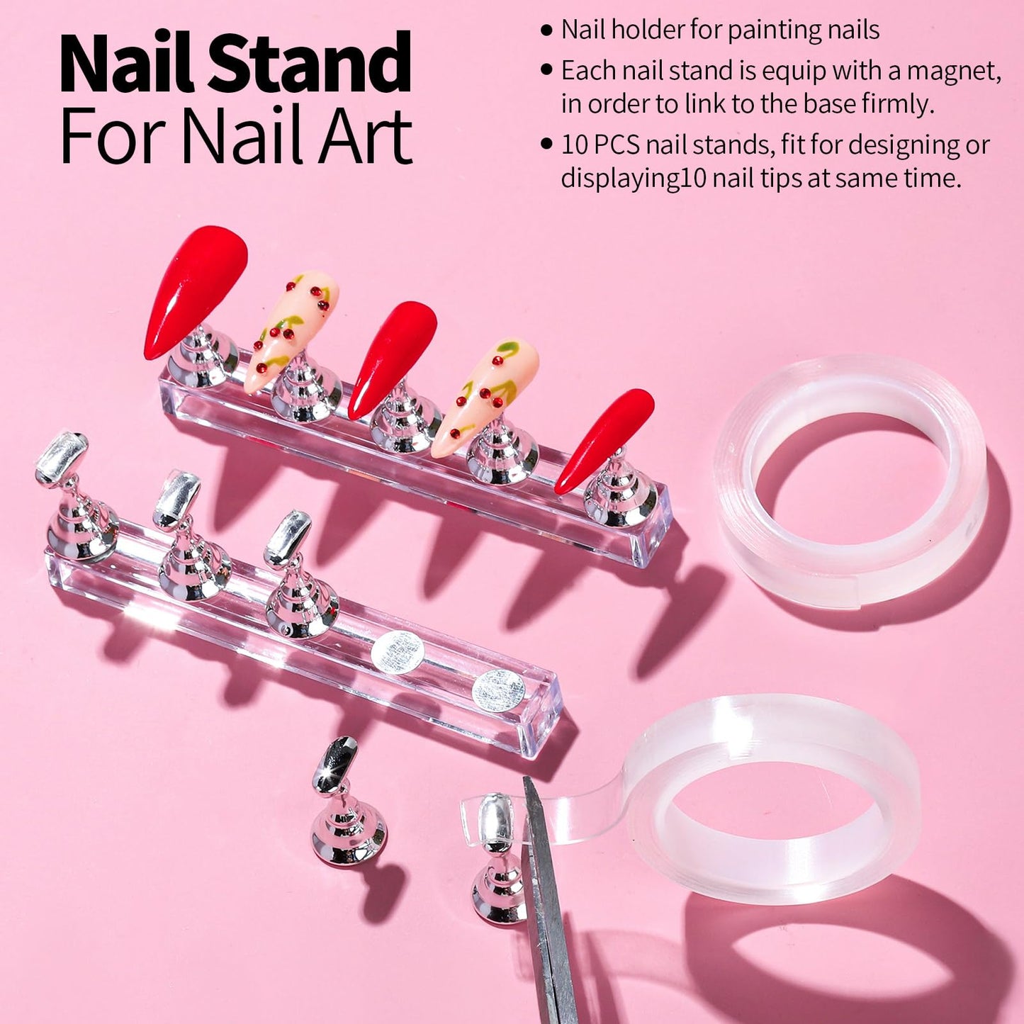 FANDAMEI Nail Art Brushes, Nail Brush Set With Nail Stand, Nail Holder For Painting Nails, Nail Art Tools, Nail Design Tools, 11PCS Nail Brushes For Nail Art, 5PCS Nail Dotting Tool, Nail Art Palette