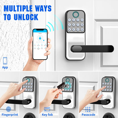 Smart Door Lock With Handle: Keyless Entry With Gateway Sensor - Keypad and Remote Control Digital Lock for Front Door - Compatible With Alexa