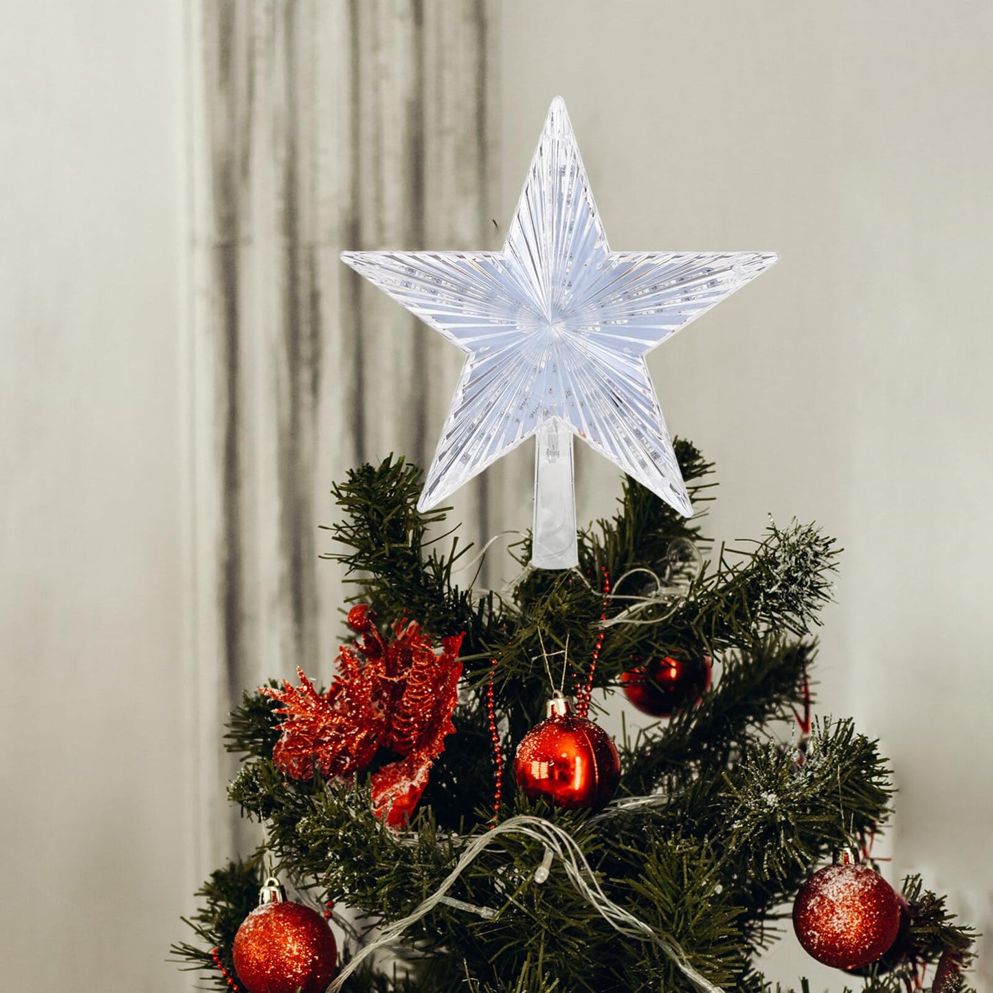 Beaupretty Tree Topper Star Plug LED Treetop Star Ornament for Indoor Holiday Party (Warm White)