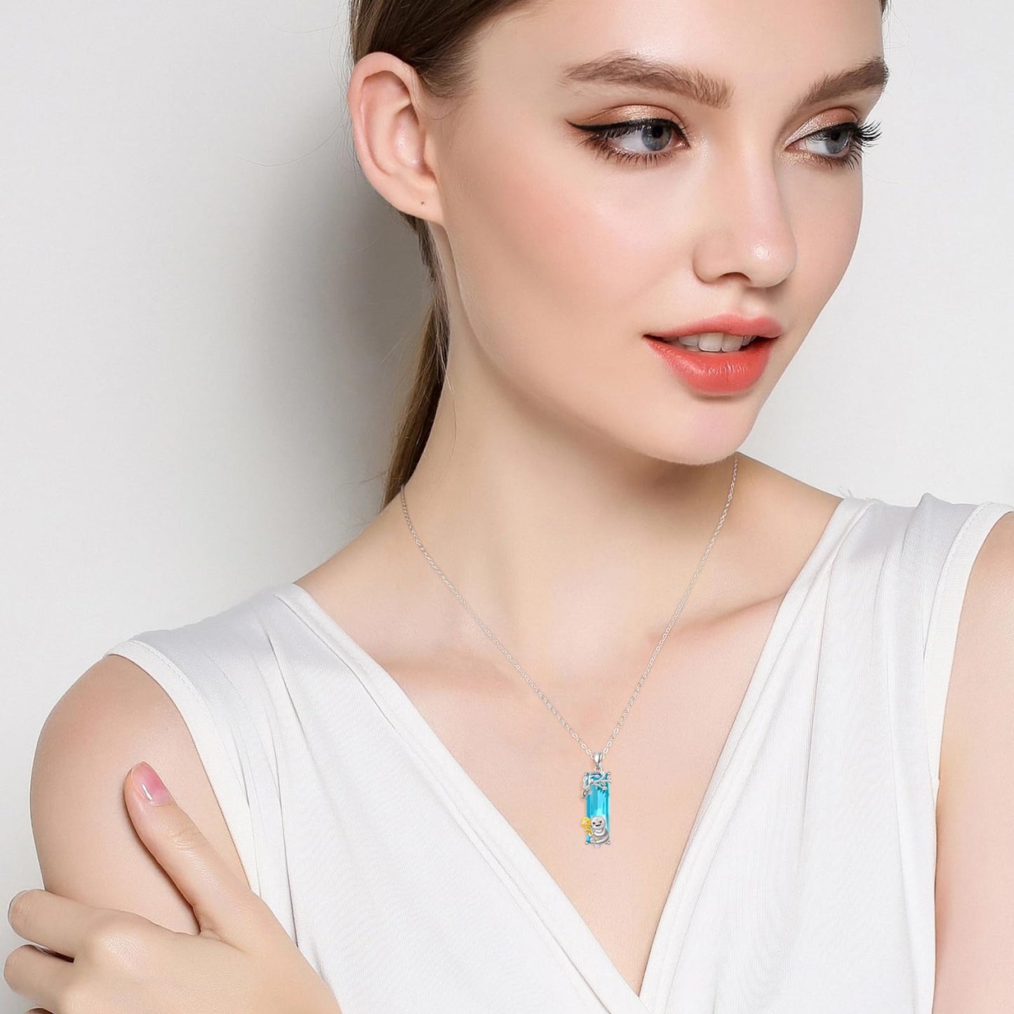 AENEAS Sloth Necklace for Women 925 Sterling Silver Sloth Pendant Necklace Blue Crystal Jewelry Sloth Gifts for Her Daughter Wife Women