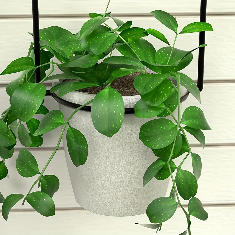 Metal Adjustable Hanging Flower Pots Set with 4 Plastic Pots, Indoor and Outdoor Wall Plant Hanger with Nylon Rope for Windows and Ceiling Herb Garden, 41.4-48 Inches, White and Black