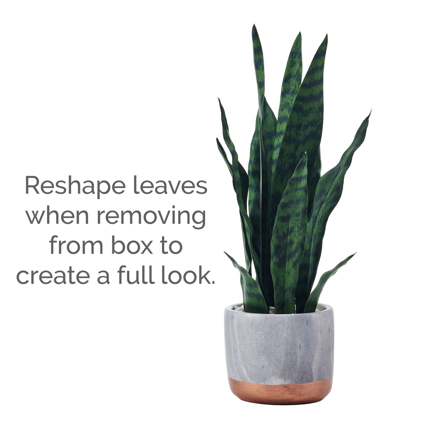 Mikasa Snake Plant in Faux Gray Marble Pot for Bathroom Farmhouse Faux Greenery Tabletop Centerpiece Mantel Office Desk Kitchen Decor, 18 inch