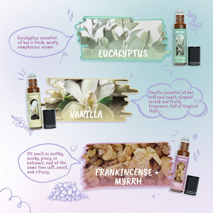 Essential Oils Roll On Gift Set, Natural Aromatherapy Oil Roller for Body, Skin, Massage - Lavender, Peppermint, Frankincense & Myrrh, Eucalyptus, Vanilla, Sandalwood, Gift for Women
