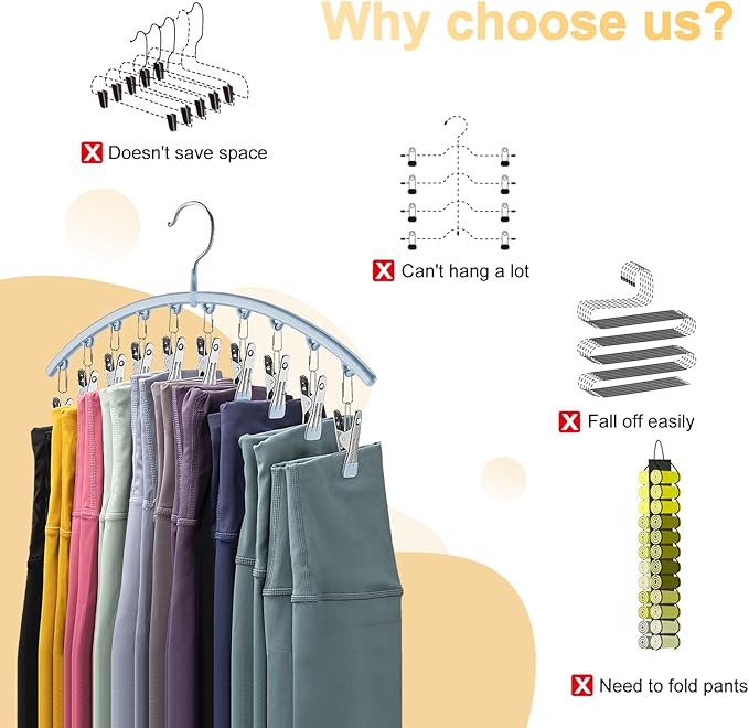 Legging Organizer for Closet, Metal Yoga Pants Hanger w/Rubber Coated 4 Pack